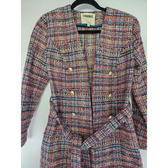 L'AGENCE Zuri Tweed Belted Jacket Size 4 Pink Multi #1G506 - Picture 7 of 13